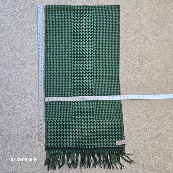 NWT Adrienne Vittadini Wool Cashmere Green Houndstooth Fringe Scarf - Picture 9 of 9